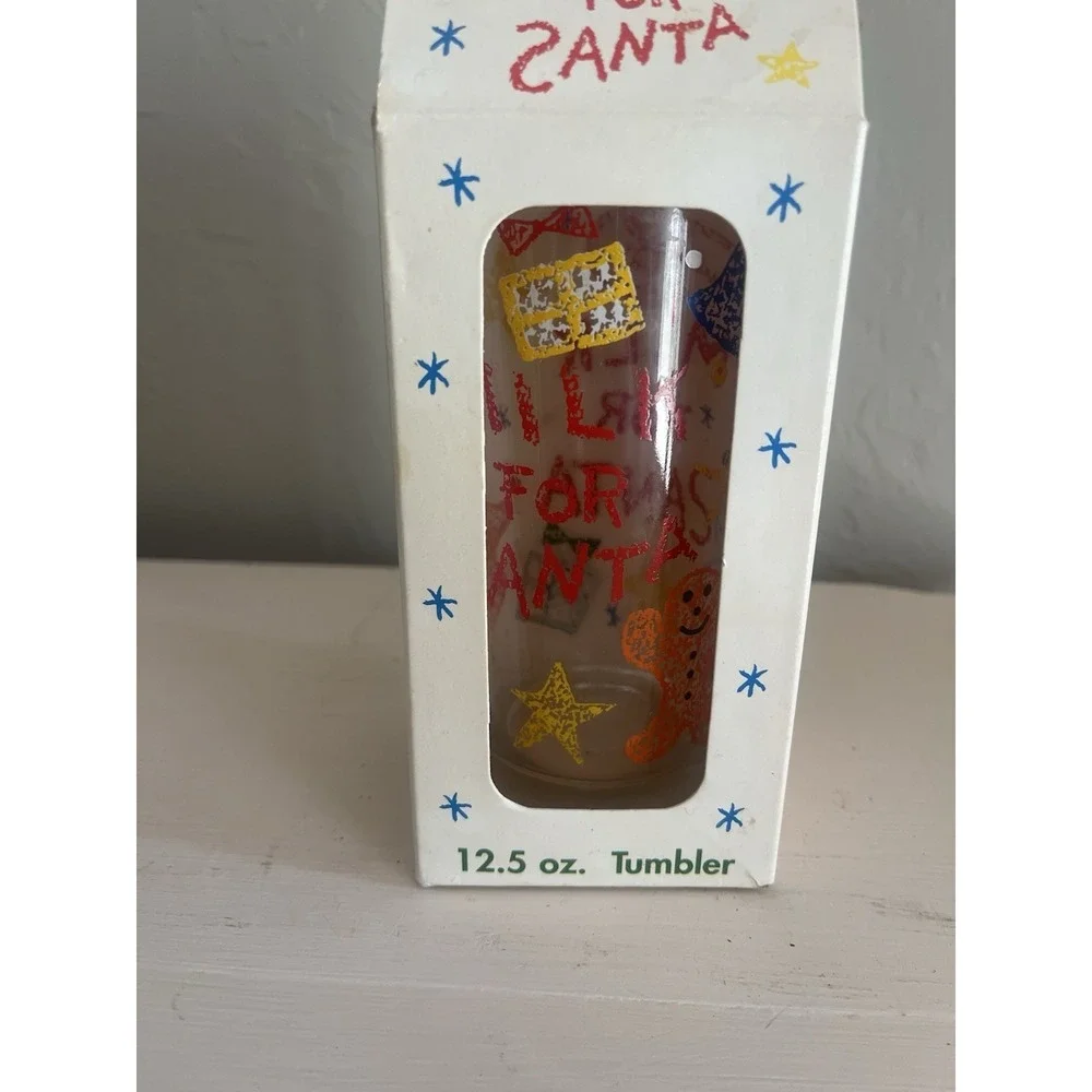 Milk for Santa Tumbler Glass Cup Vintage Anchor Hocking NEW Box Christmas 12 oz